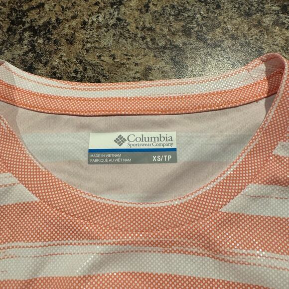 Columbia Top Sun Deflector Y2K Outdoor Hiking Minimalist Stripe Salmon White XS - Picture 3 of 8